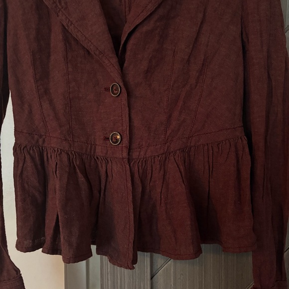 Free People Linen Blend Mauve Ruffle Jacket Boho Peplum Vintage Size Small - Picture 6 of 15